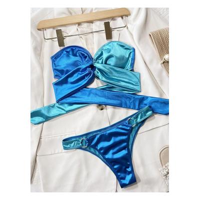 Damen-Bikini-Set mit zweifarbigen Ringdetails und Schleife Image