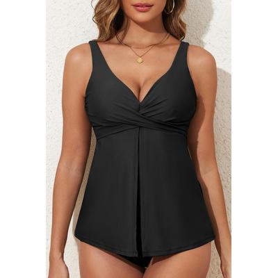 Schwarze gekreuzte V-Ausschnitt verstellbare Träger Babydoll Tankini-Oberteil Image