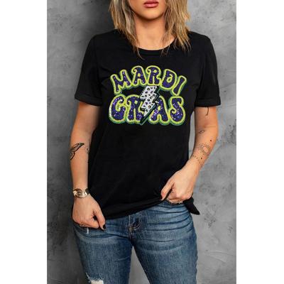 Schwarzes MARDI GRAS Blitz Grafik Kurzarmshirt Image