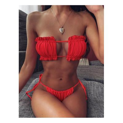 Damen Bikiniset mit Rüschenbesatz und Raffung Image