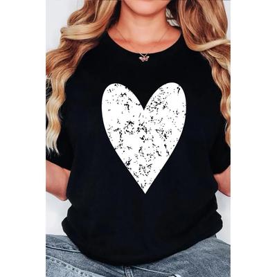 Schwarzes Valentinstags Herzgedrucktes Rundhals-T-Shirt Image