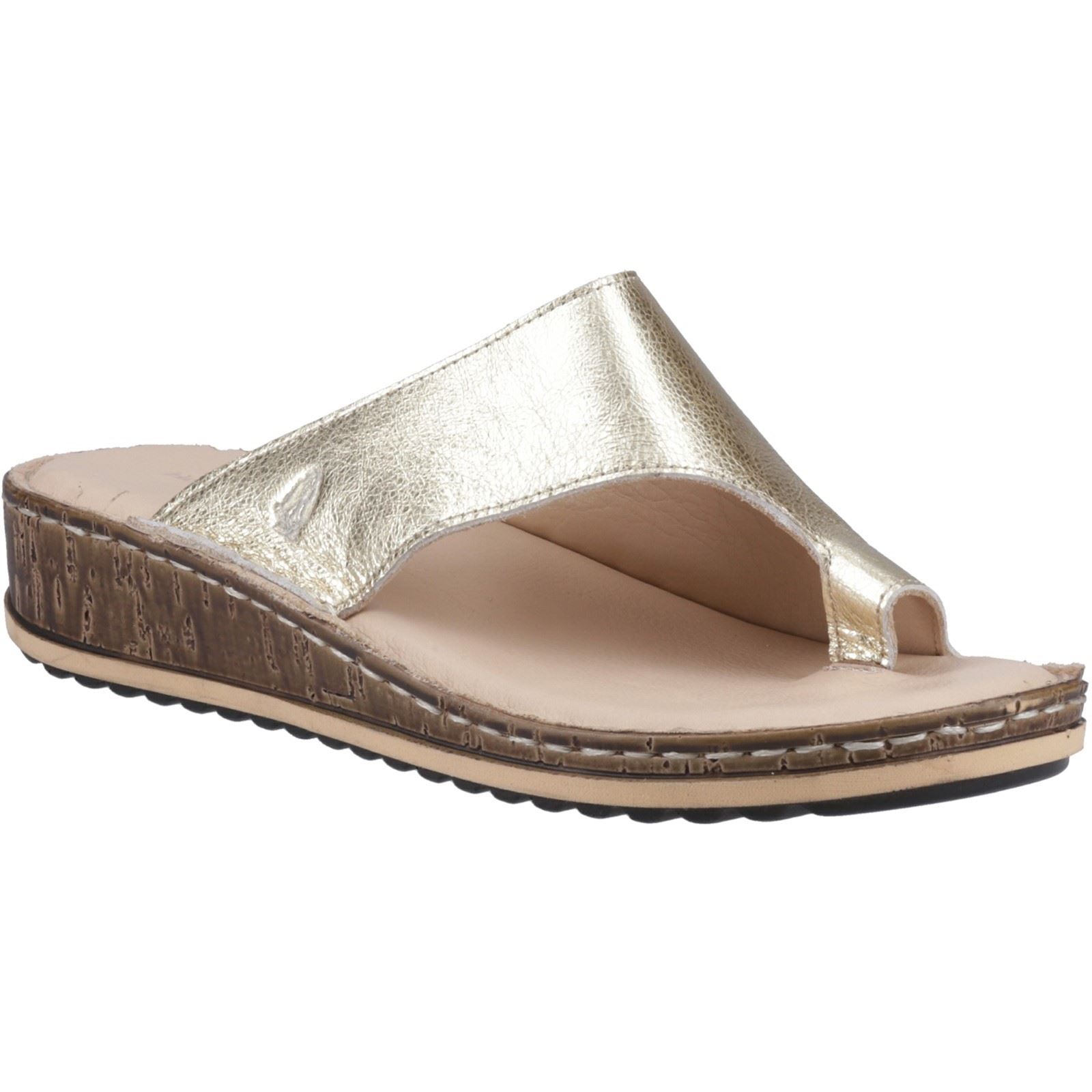 Hush Puppies Elissa Zehentrenner Wildleder Damen Gold Sandalen