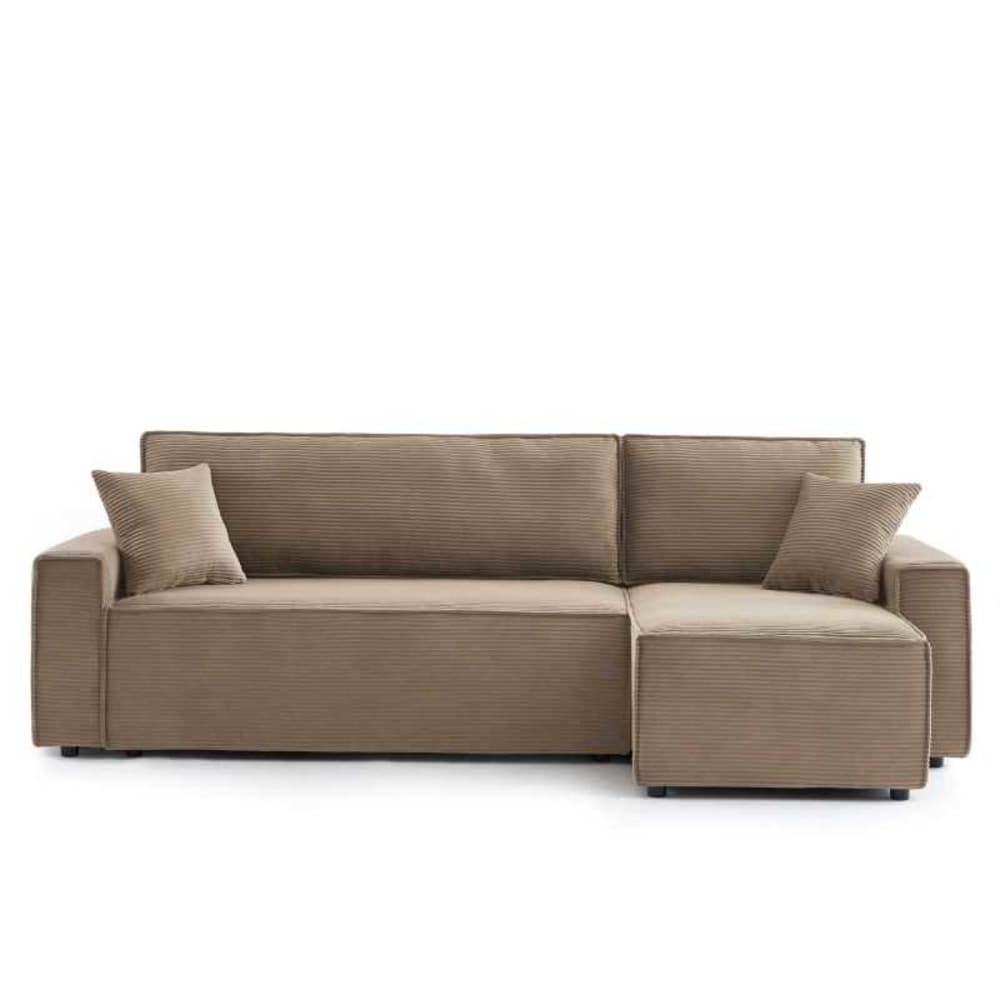 Canapé d’angle convertible réversible velours côtelé 4 places grège