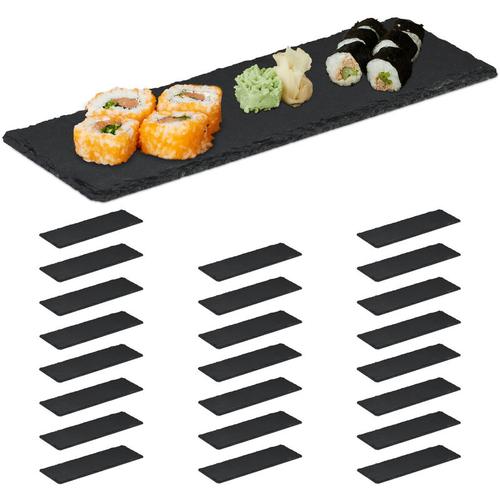 24 x Schieferplatte, längliche Servierplatten aus Schiefer, Servieren & Beschriften, 30x10 cm,