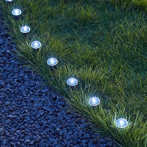 Luci solari da terra con guida, confezioni da 15/30, luci solari piatte da esterno, luci solari da giardino a disco impermeabili, per vialetti, muri, gradini, terrazze, cortili, prato, vialetti