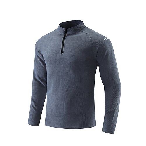 Per uomo Tinta unita Camicia da allenamento Top da corsa Primavera Autunno Zip a un quarto Manica Lunga UPF 50 Asciugatura Rapida Leggero Traspirante Pesca Escursionismo Corsa Grigio scuro Nero Bianco