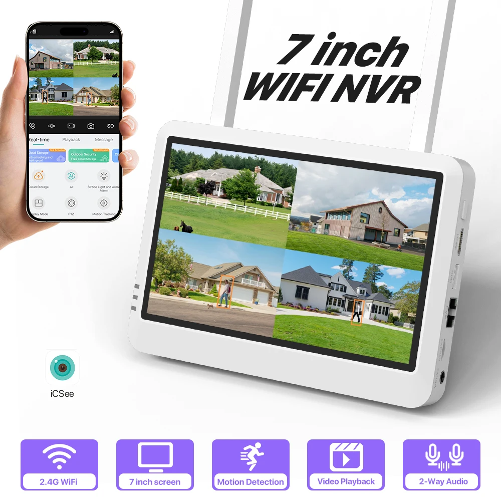 8CH 7 zoll LCD Bildschirm Drahtlose NVR Sicherheit DIY Outdoor Kamera H.265 WIFI System CCTV Überwachung Audio Video Recorder Image