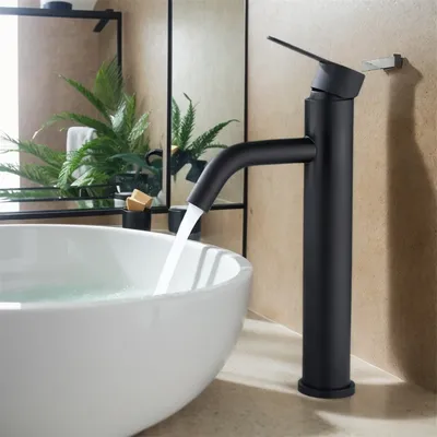 1 Set of Round Black Stainless Steel Basin Faucet for Hot and Cold Water, 29.5Cm/11.61In Height, Touch-Type Bathroom Sink Countertop Basin Faucet with Tall Spout, Simple Design, Modern Bathroom