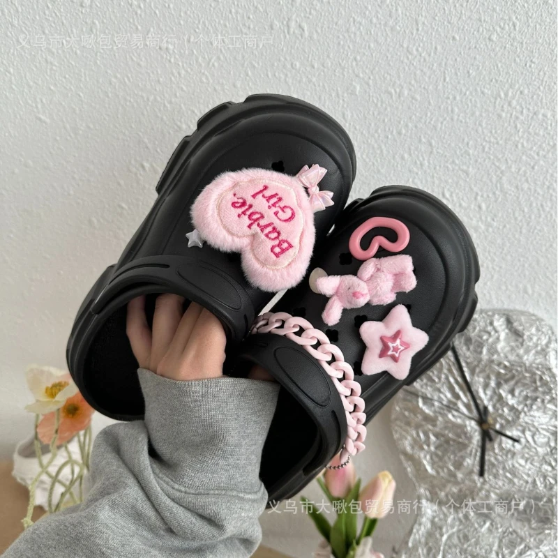 Plüsch Big Love Rosa Kaninchen Loch Schuhe Schnalle Abnehmbare 3D Nette Schuhe Blume Hausschuhe Zubehör Dekoration