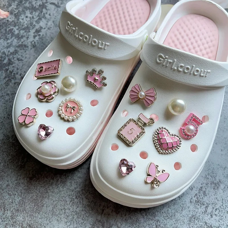 Rosa Schuh Charms Set Kreative DIY Schuh Blume Diamant Perle Strass Abnehmbare Kette Schnalle Mädchen Schuh Dekoration 1Set