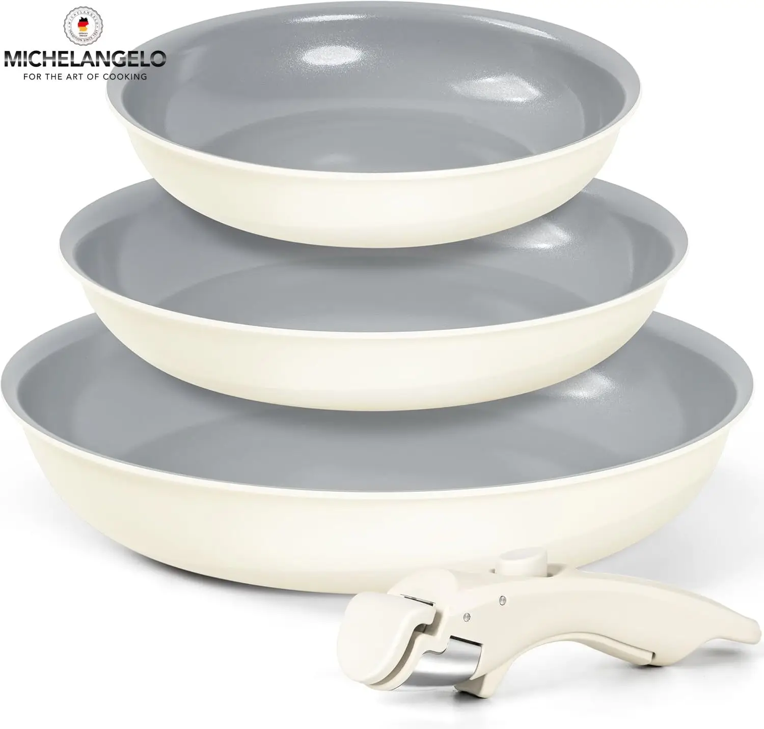 MICHELANGELO Keramik-Bratpfannen-Set, 20,3 cm, 9,5 Zoll und 27,9 cm, mit abnehmbaren Griffen, antihaftbeschichtetes Bratpfannen-Set, ungiftige Beschichtung, PPFOS-frei Image