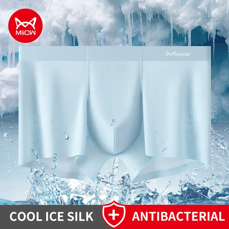 MiiOW 3Pcs Eis Seide Schlüpfer der Männer Antibakterielle Männer Unterwäsche Boxer Atmungsaktive Mesh Schritt Mann Unterhose Sommer Männer Boxershorts Image