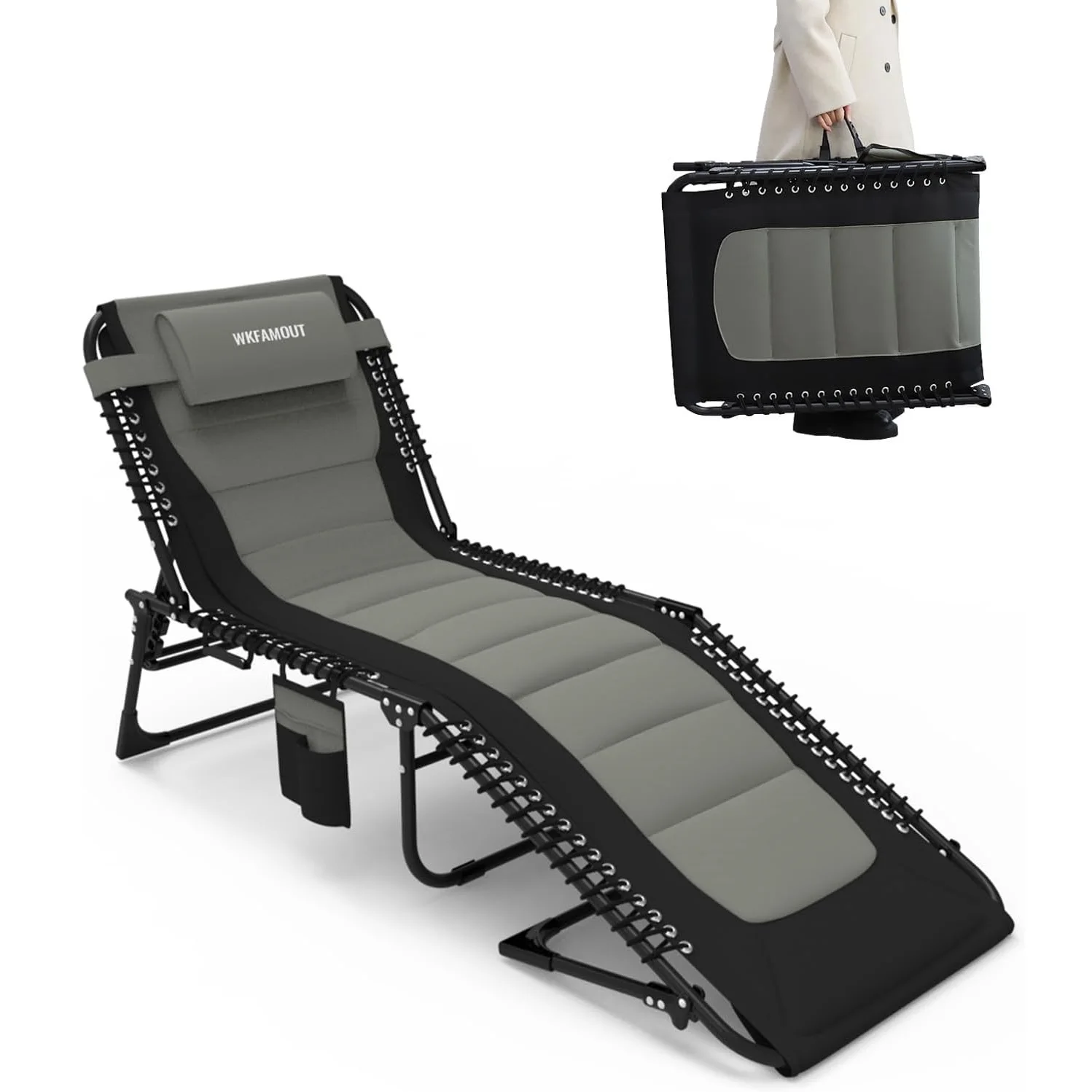 Klappbarer Lounge-Stuhl für den Außenbereich, gepolstert, für Erwachsene, 150 kg, Terrassen-Lounge-Stuhl außen, 5-fach verstellbare, verstellbare Strand-Chaiselongue Image