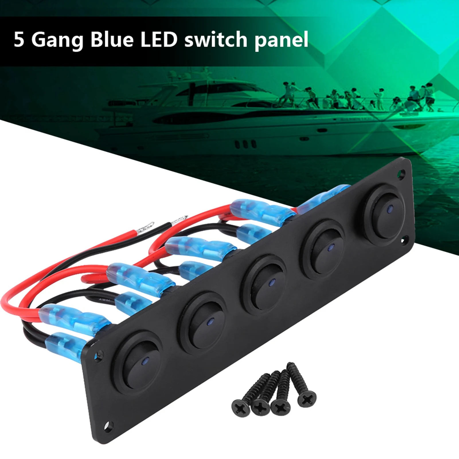 12–24 V 5-Gang-Runde Armaturenbrettwippe für Wohnmobil, Boot, Yacht, Marine, Kippschalter, wasserdicht, blaue LED-Auslass-Kombination, Wippe, Kippschalter Image