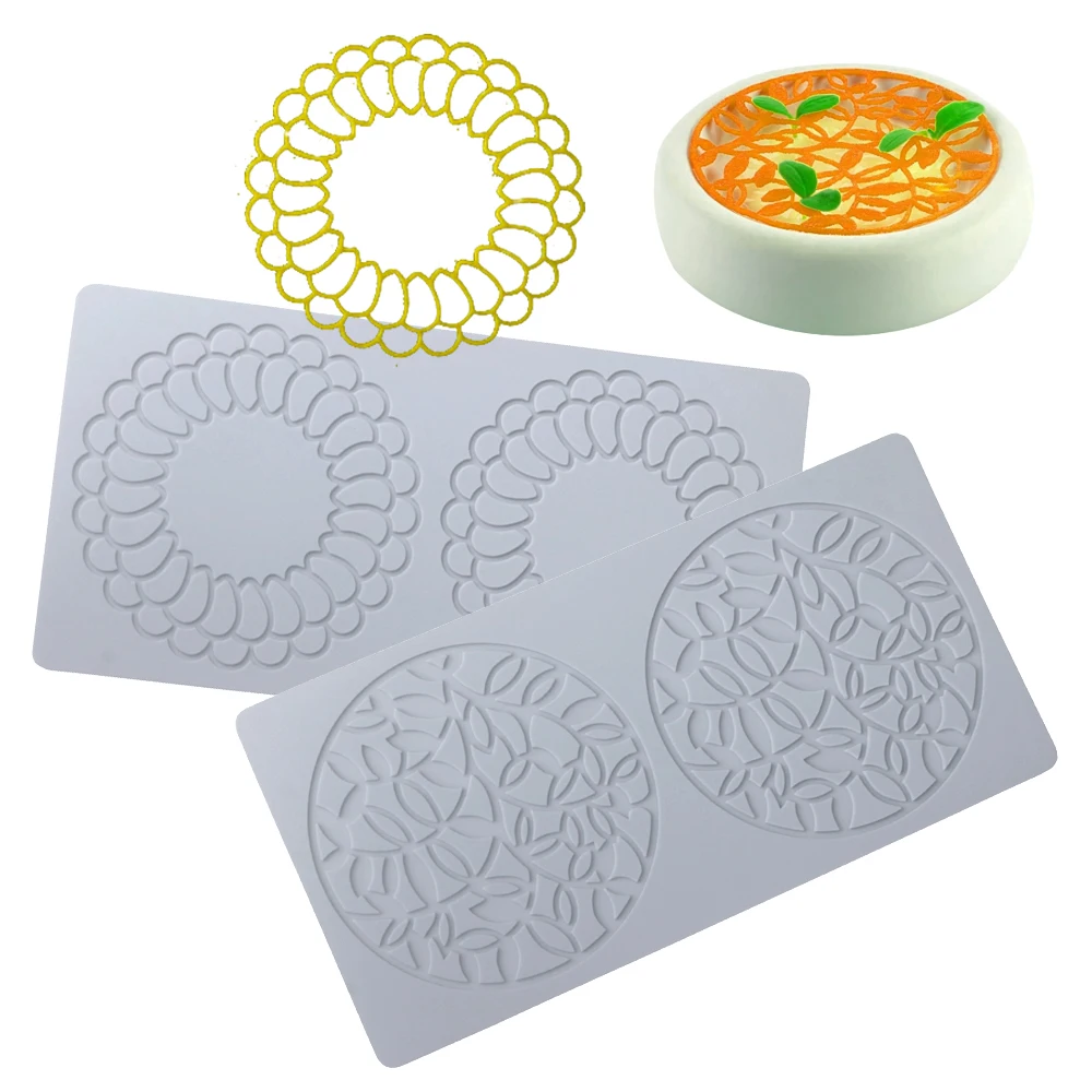 Geometrische Textur Ring oder Blatt Zweig Design Sugarcraft Silikon Pad Spitze Matte Fondant Form Schokolade Chip Dekoration Werkzeuge Image
