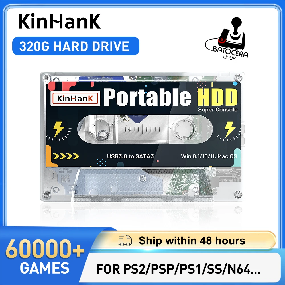 KINHANK 320G Super Console Gaming HDD 60000 Videospiele 70 Emulatoren für DC/MAME/SS/NAOMI/PS2/PS1 Plug and Play Batocera OS