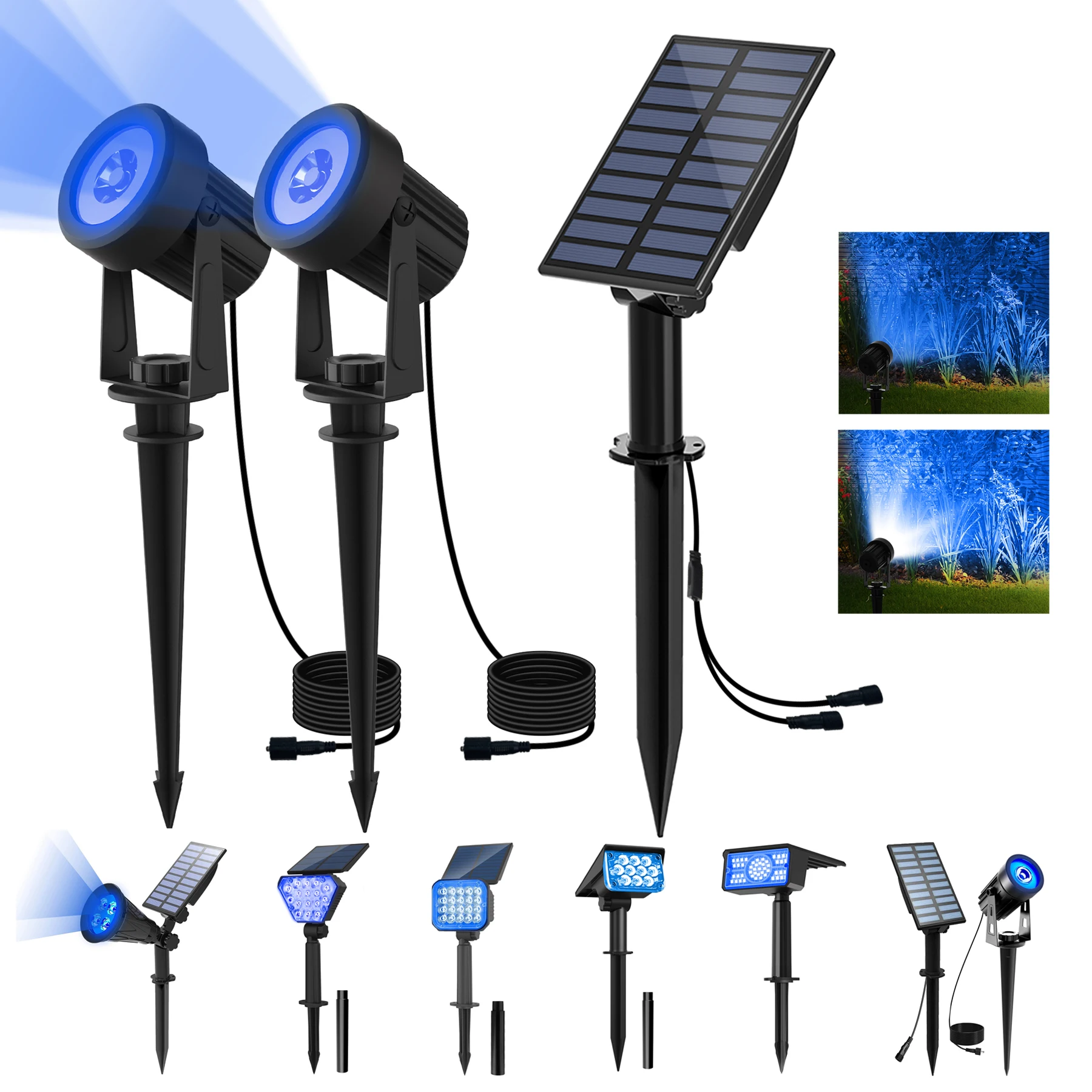 Solar-LED-Licht für den Außenbereich, IP65, wasserdicht, blaues Licht, Solarstrom-Licht, Rasenlicht für Gartendekoration, Solar-Wandleuchte im Freien