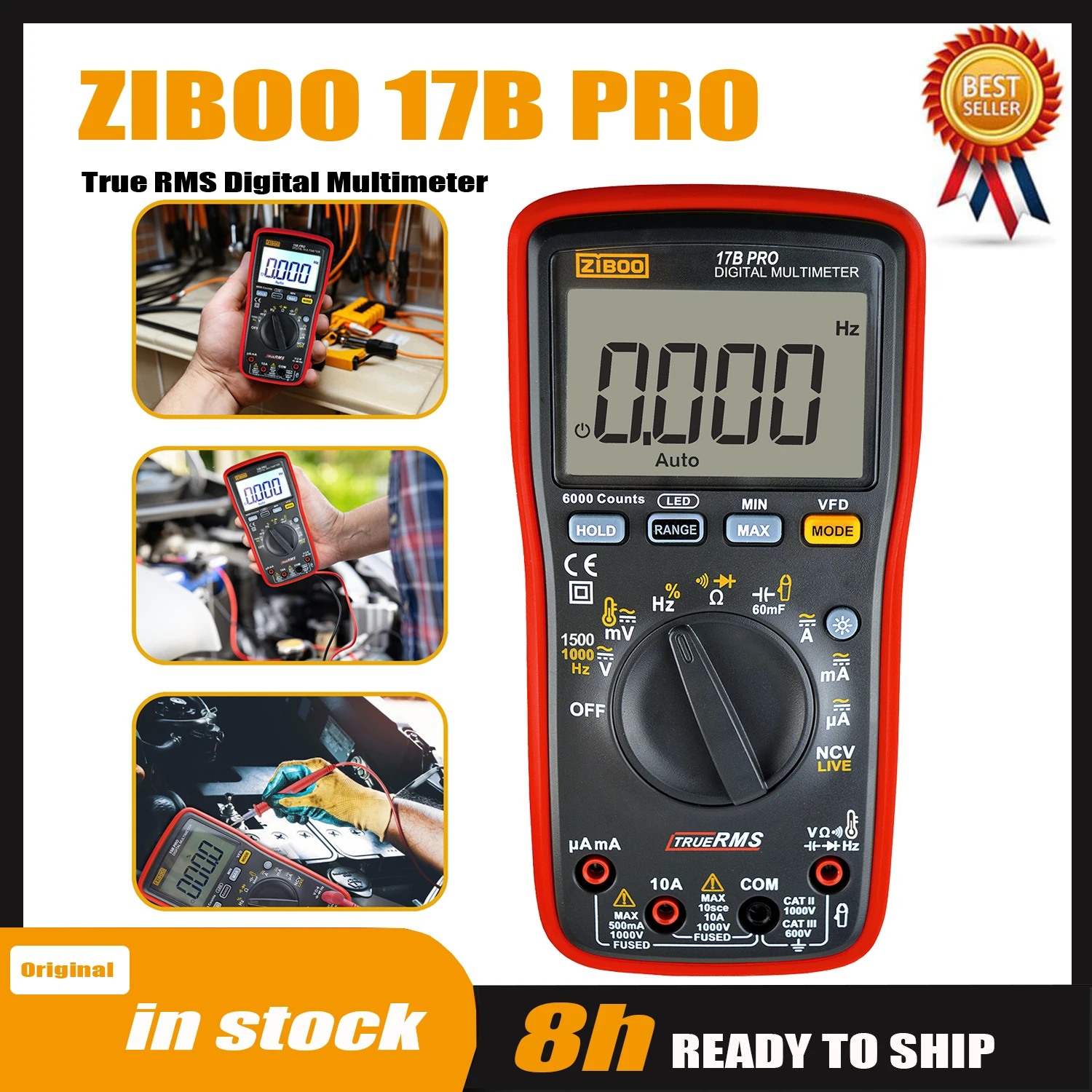 ZIBOO 15B PRO 17B PRO True RMS Digitalmultimeter, für elektrische Anwendungen mit Widerstandskontinuität, Diodenkapazität Image