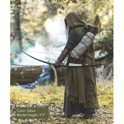 2025, mittelalterlicher Ranger-Leinenumhang für Herren, mittelalterlicher Schalumhang, Kapuzenumhang, Rollenspiel, Kavallerie-Krieger, Cosplay, Kostüm, Kleidung Image