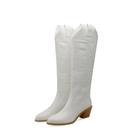 DYYEUAVT Embroider Western Cowboy Boots For Women Fashion Knee High Boot Shoes Wedge Heels Footwear Shoes Large Size 45 50(WHITE,45)