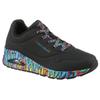Sneaker SKECHERS "UNO", Damen, Gr. 39, bunt (schwarz, bunt), Lederimitat, kontrastfarbene Details, modisch, Schuhe, Plateausneaker, Schnürschuh mit Keilabsatz