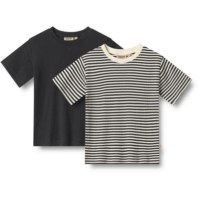 Kurzarmshirt WHEAT "Wheat T-Shirt 2er Pack Doppelpack S/S Fabian", Jungen, Gr. 104/4y, navy rib stripe, 100% Bio-Baumwolle, Shirts Image