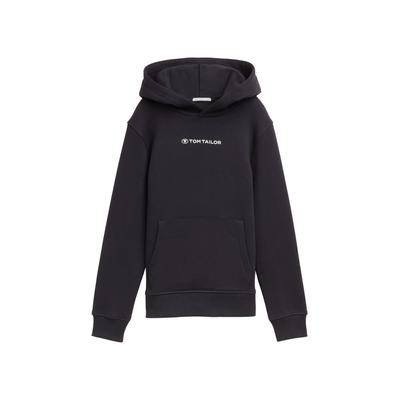 Hoodie TOM TAILOR, Jungen, Gr. 176, grau (coal grau), Sweatware, Obermaterial: 100% Baumwolle, modisch, regular fit normal, Rundhals, Kurzarm Bündchen, Sweatshirts, mit Logo-Print Image