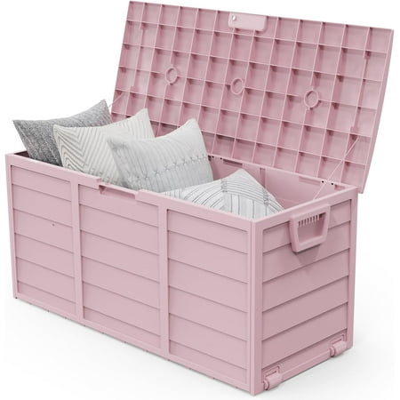 ETHFRF 75 Gallon Outdoor Storage Box Lockable Plastic Storage Containers with Lid Patio Deck Box Furniture for Garden Pool Balcony Yard (Light Pink) â€Ž44 L x 19.5 W x 21.3 H