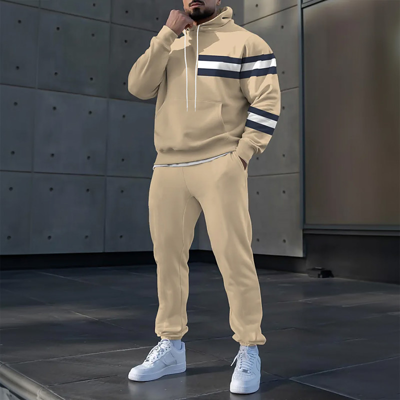 Men's Striped 2pcs 3D Sweatshirt Sets Tracksuit Hoodie Sweatshirt Long Sleeve Long pants Hooded Sporty Casual Daily Athleisure 3D Print Spring Fall Winter Brown