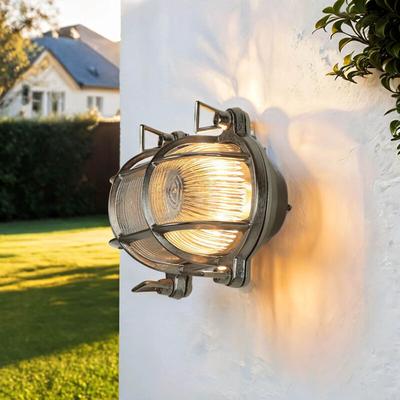 Licht-erlebnisse - Maritime Außenlampe Wand IP64 in Nickel matt E27 Wandleuchte Haus Balkon Image