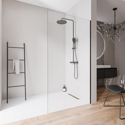Bernstein - Walk-In EX102-2 10mm Nano Klarglas Edelstahl Schwarz matt 100x220cm ohne Bodenprofil Image