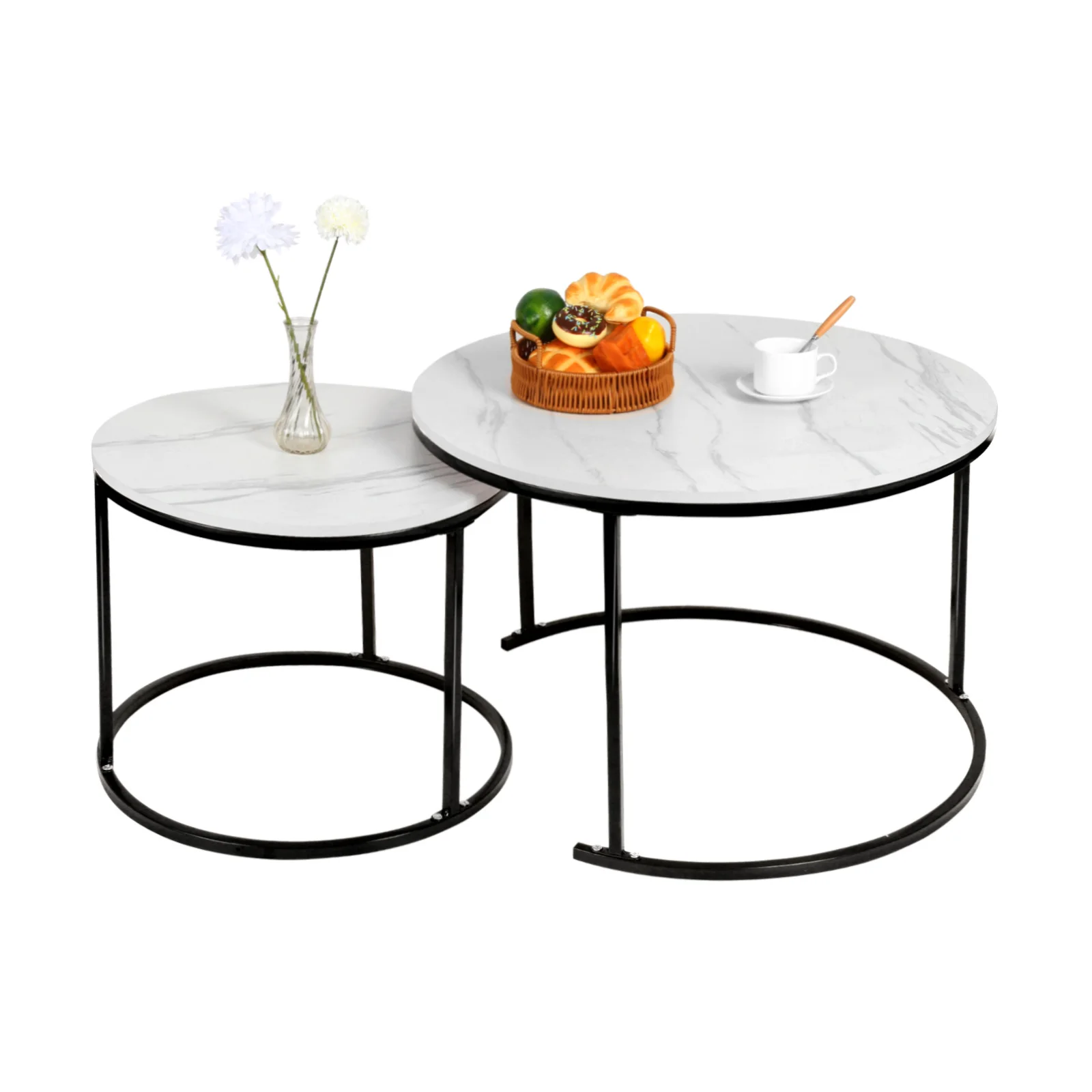 Table basse ronde, lot de 2, table de salon, ensemble de table d