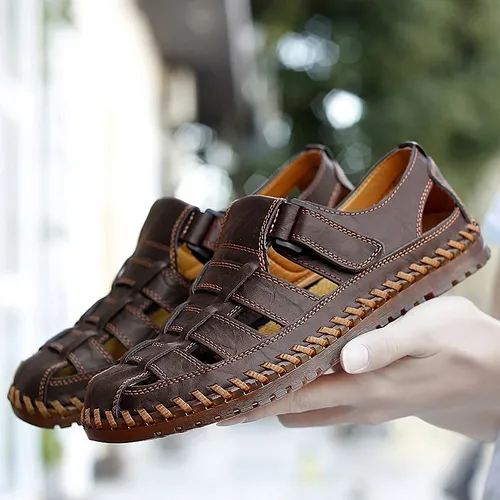 Sandales romaines d'été en cuir véritable pour hommes, chaussures d'affaires décontractées, pantoufles de plage en plein air, grande taille 38-47, nouvelle collection