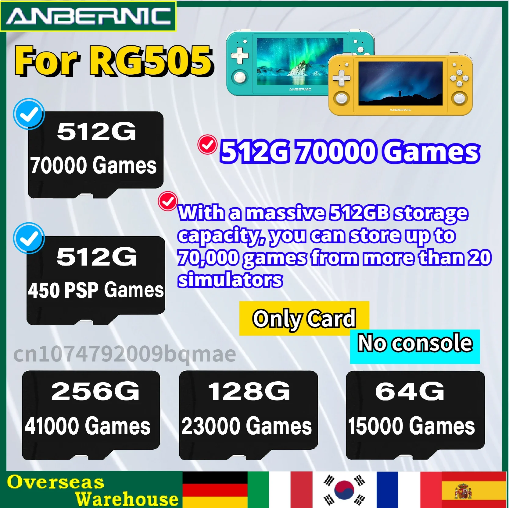 For ANBERNIC RG505 TF Card Preloaded Games Ps Vita 3ds Gamecube Memory Cards Video Game Consoles PS1 PSP GBC PS2 70000+GAMES
