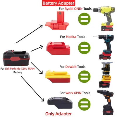 Battery Adapter for Lidl Parkside X20V TEAM Li-ion Battery TO Ryobi 18V ONE+/Makita 18V/DeWalt 18/20V/Worx 6PIN 20V Power Tools