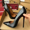 Veowalk Plus Größe 46 47 48 Unisex Solid Black Matte Spitze Zehen Stiletto Pumps Sexy Cross Dresser Extreme High Heels Club Schuhe