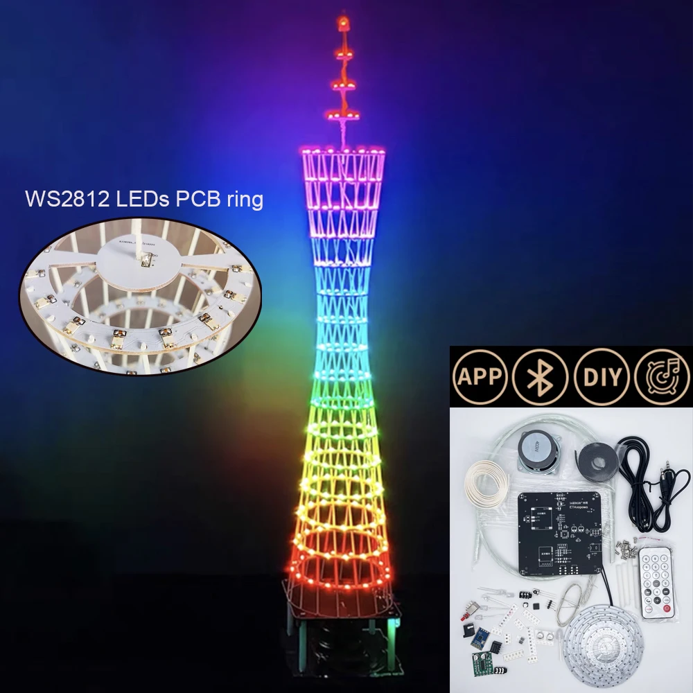 DIY elektronische Kit Kanton Turm 16 Schicht ws2812 smd RGB LEDs Platine Licht Ring Löt projekt Bluetooth App-Steuerung Image