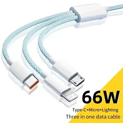 Für Huawei, Xiaomi, Samsung, OPPO 6A 3-in-1 USB Typ C Kabel 66W Super Schnelle Ladekabel Lightning Datenkabel Für iPhone 1,2/2/3M Image