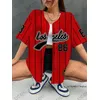 Sommer Neue Retro Rot Los Angeles 86, Gedruckt Baseball Shirt Frauen Sport Streetwear Bluse Hip Hop Kurzarm Button Up Tops