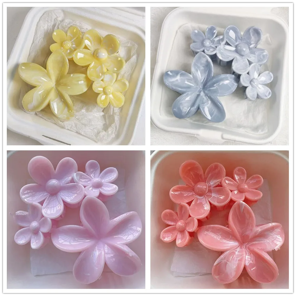 2PCS Koreanische Sommer Bunte Marmor Blume Haar Klaue Clip Hochzeit Urlaub Blume Shark Pferdeschwanz Clip Frauen Haar Zubehör Geschenk Image