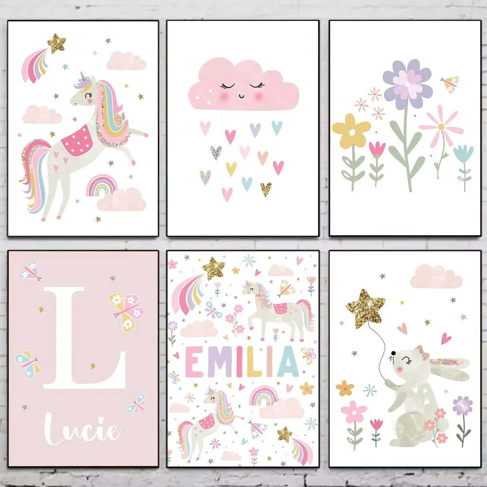 Rosa Einhorn Regenbogen Wolke Poster Aufkleber Kunst Wandmalereien Dekor Spielzimmer Dekor Geschenke Kawaii HD Malerei Katze Autos Image