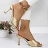 Luxus Gold Silber High Heels Sandalen Frauen 2025, Slip Auf Karree Sommer Hausschuhe Frau Plus Größe 43, Dünne Absätze Party Schuhe