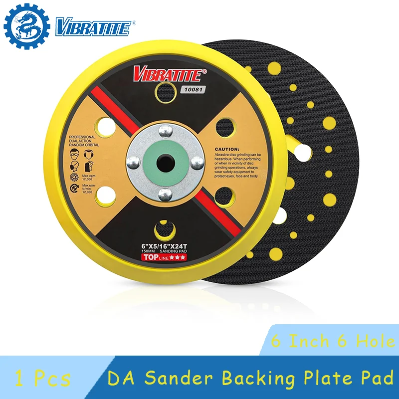 6-Zoll-6-Loch-DA-Schleifer-Trägerplattenpolster, 5/16 Zoll-24 Gewinde, staubfrei, zufälliges Orbital-Trägerpolster, 1 Stück zum Schleifen und Polieren Image