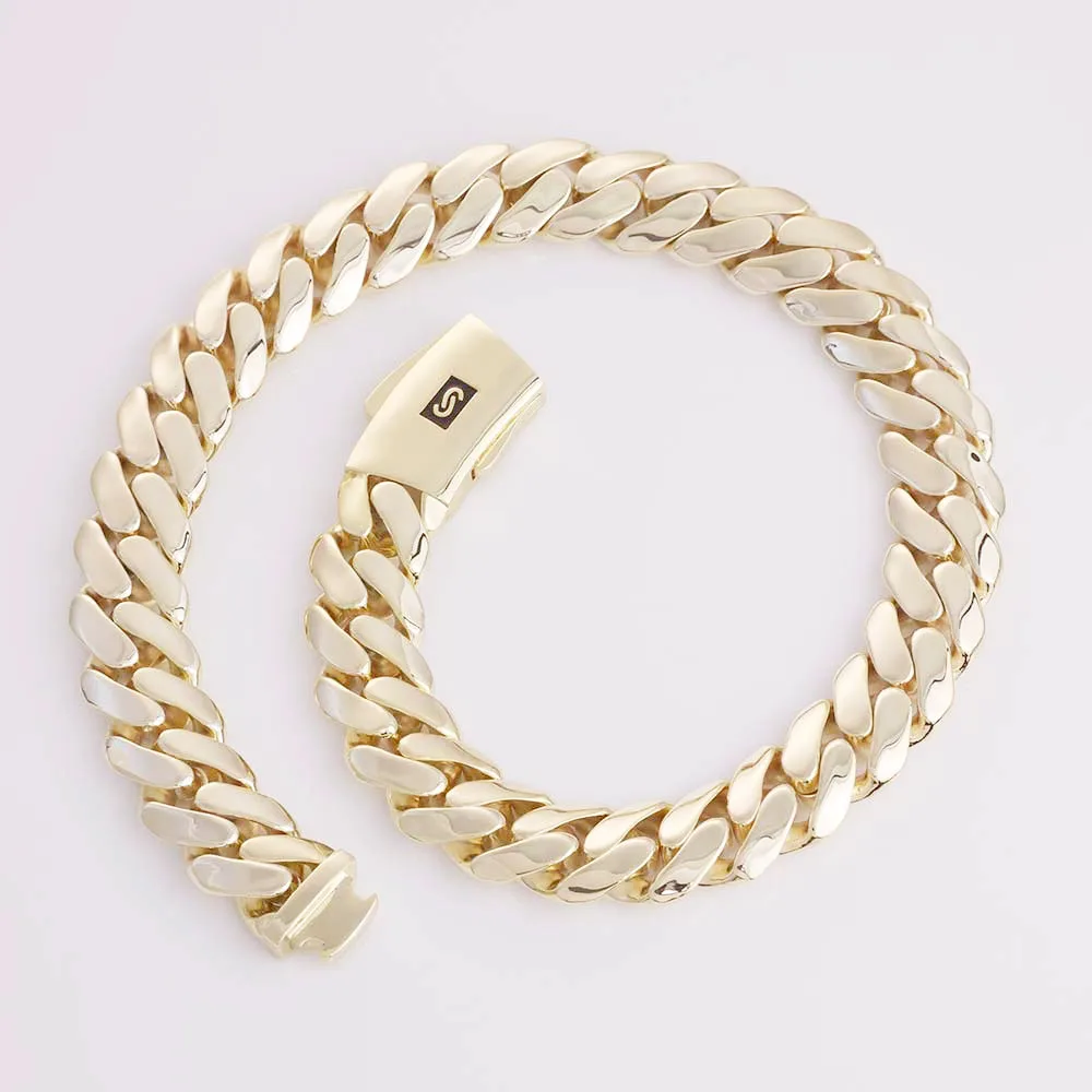 Hip Hop Jewelry 20 mm 14 Karat vergoldete Monaco-Kette, klassisches Pave-Lock-Halsband, schwere Miami-kubanische Gliederkette, Herren-Halskette