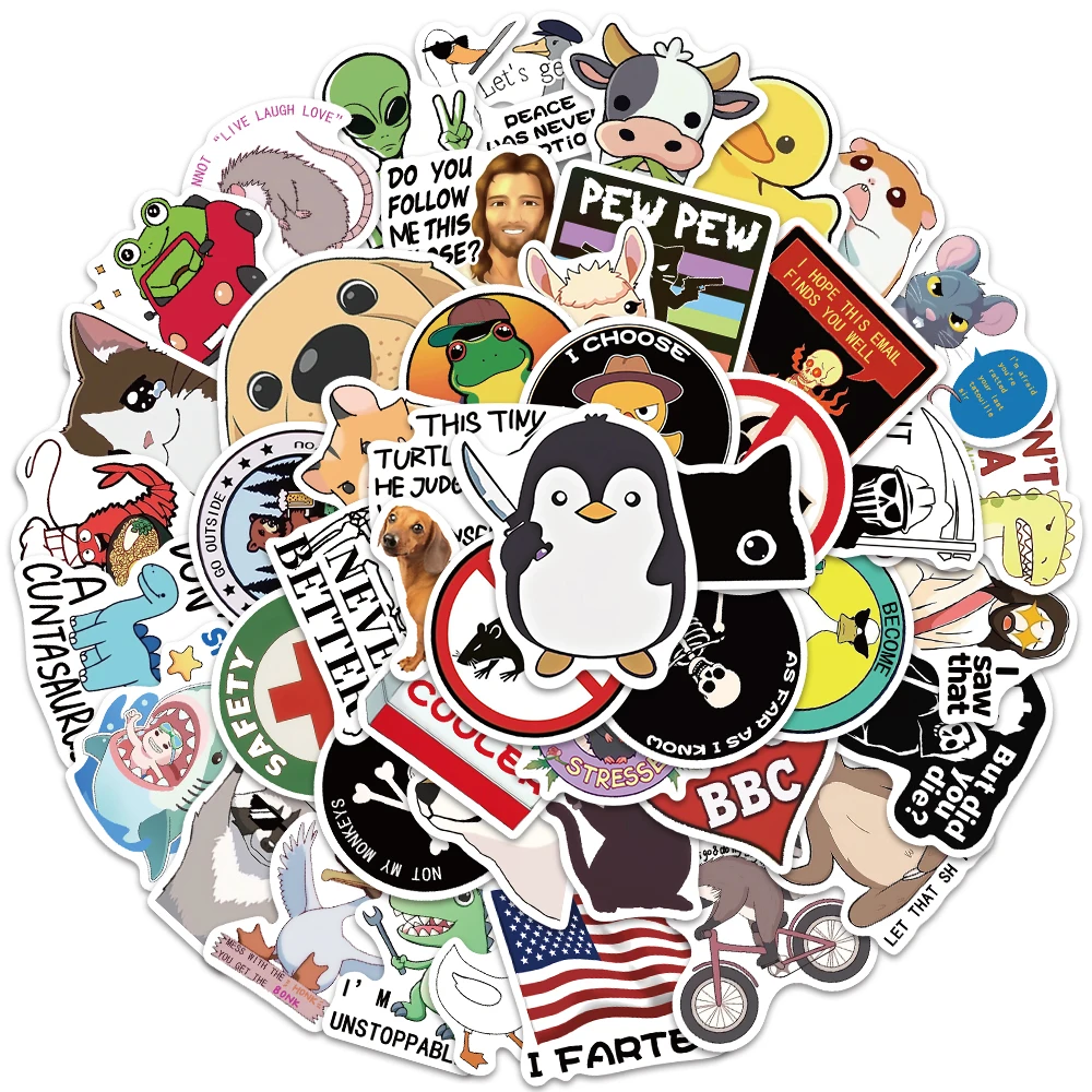 50 Stück lustige Aufkleber für Erwachsene, Meme-Aufkleber, dekorative Gepäck-Notizbuch, Motorrad, Skateboarden, Jesus, Graffiti, scharfe Aufkleber Image