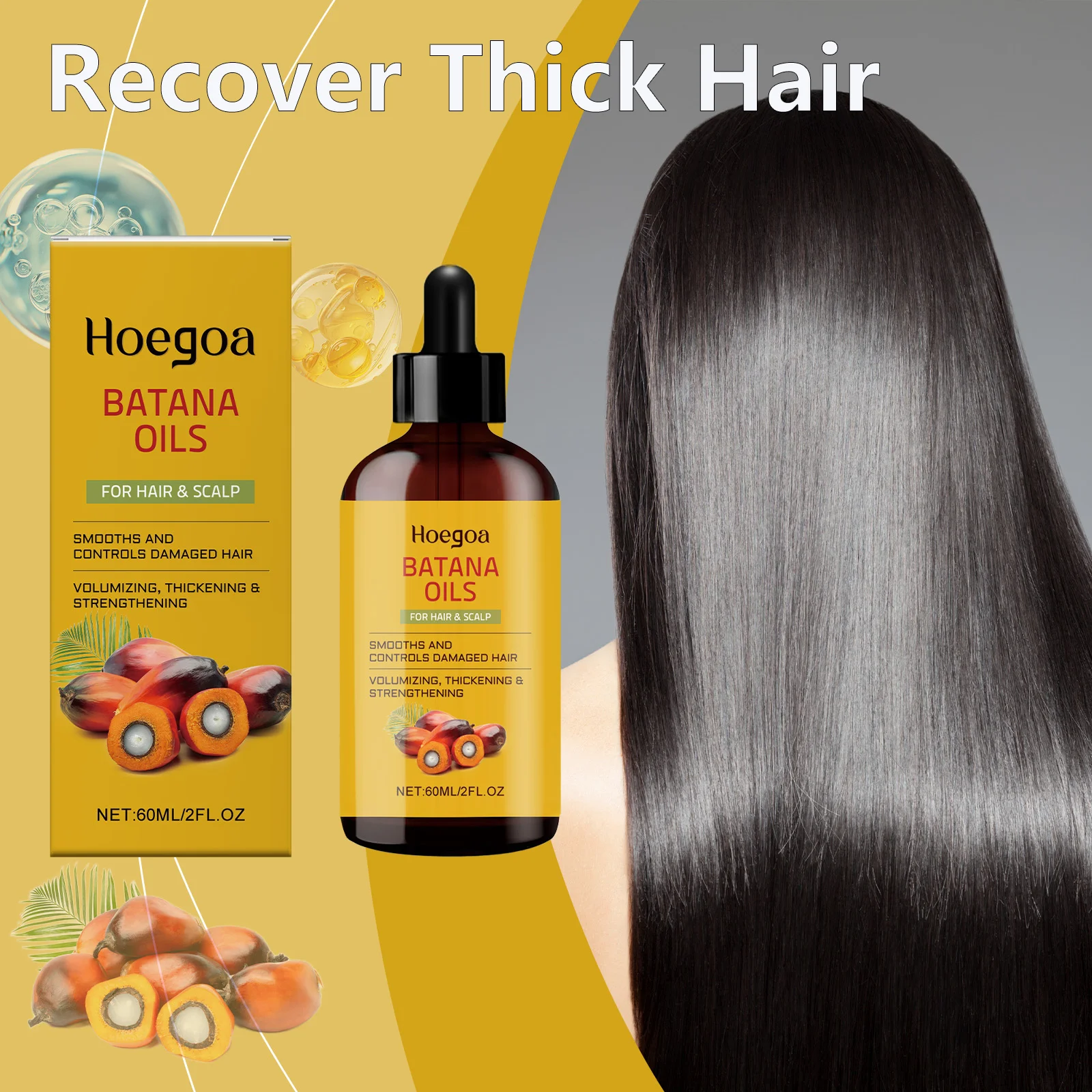 Natürliches Bio-Batana-Haarpflege-Essenzöl, schnelles Haarwachstum, nährend, glatt, stärkt die Wurzel, Kopfhaut, Haarpflege-Essenzöl, 60 ml Image