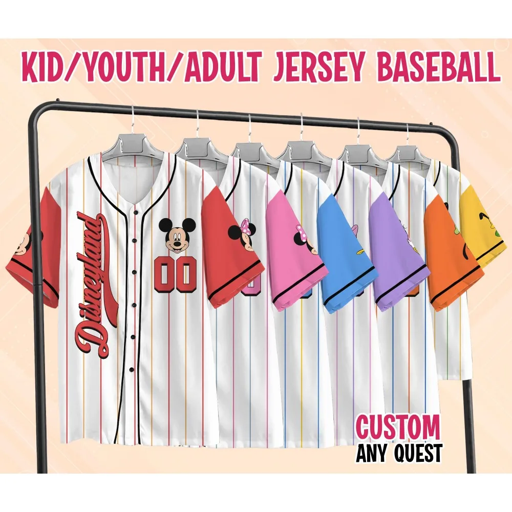 Benutzerdefinierte Disney Mickey And Friends Baseball Jersey Collection Mickey Shirt Mickey And Friends Jersey Disneyland Kinder Ropa Barata Image