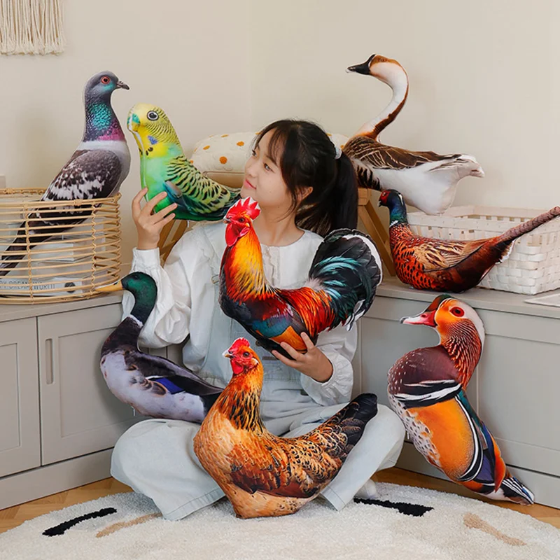 Simulation 3D Vögel Plüsch Spielzeug Weiche Kuscheltiere Gans Huhn Hahn Henne Ente Taube Ente Kissen Wohnkultur Kinder Schlaf Spielzeug Image