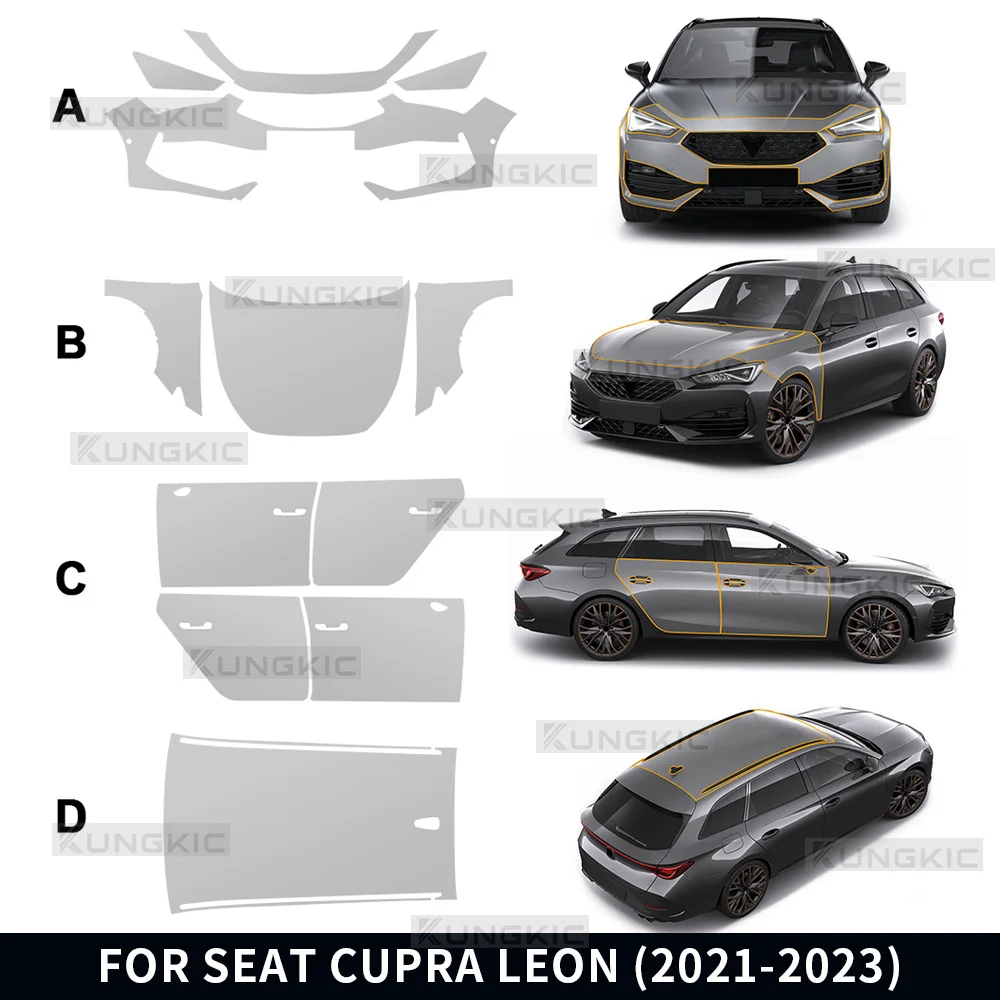 Für Seat Cupra Leon 2021 2022 2023, TPU-Lackschutzfolie, Körperaufkleber, kratzfest, schützend, transparent, PPF-Zubehör Image