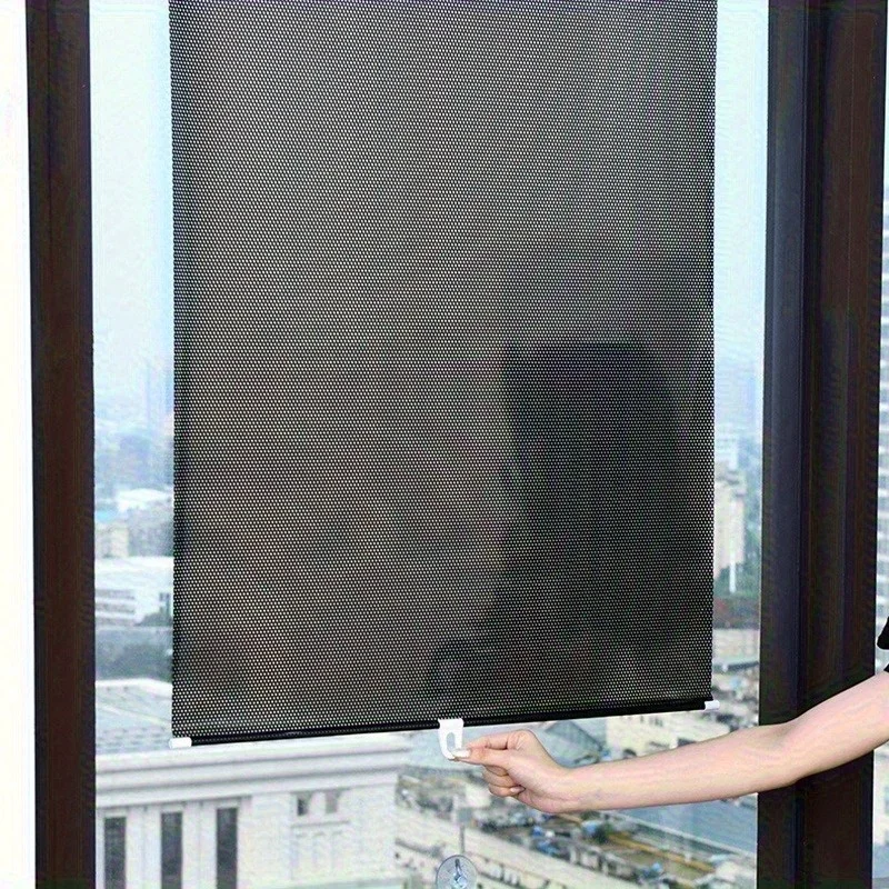 Einfach zu installierender, automatisch einziehbarer Sonnenschutz – ohne Bohren, PVC-Fensterjalousie für Zuhause, Büro, Auto – mehrere Größen Image